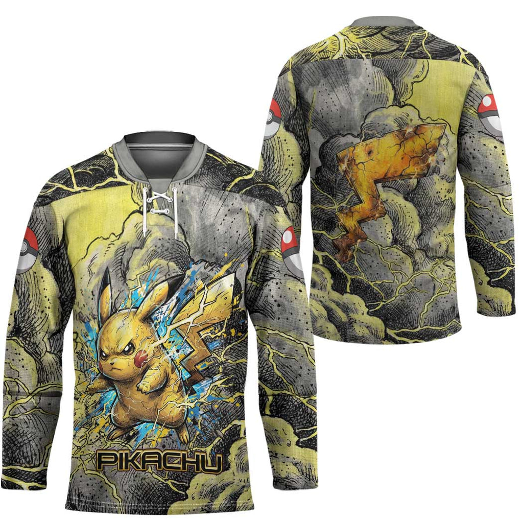 Pikachu Stormbreaker Edition Hockey Jersey Pikachu Amid Thunder Clouds