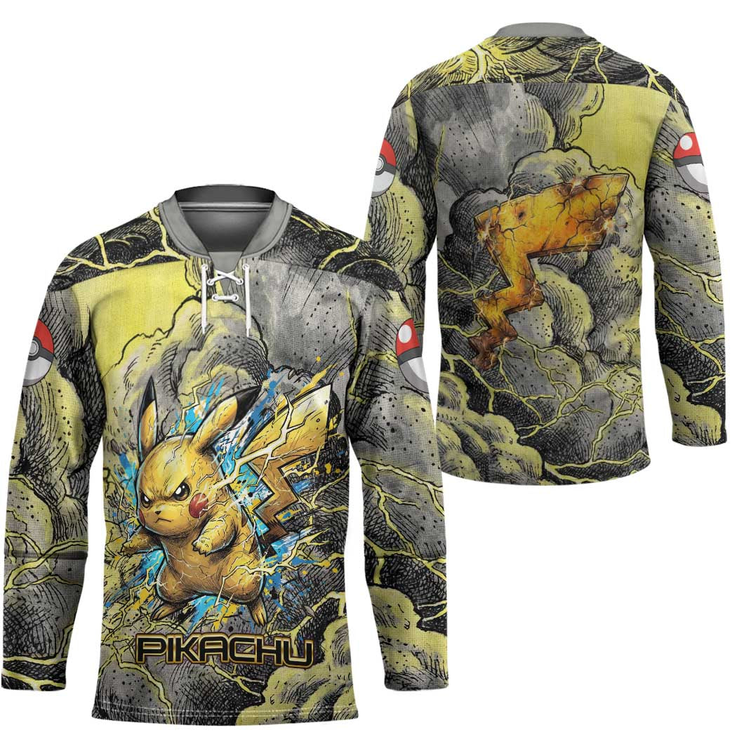 Pikachu Stormbreaker Edition Hockey Jersey Pikachu Amid Thunder Clouds