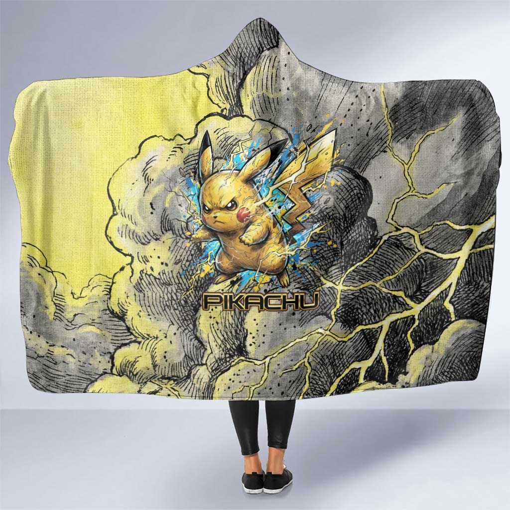 Pikachu Stormbreaker Edition Hooded Blanket Pikachu Amid Thunder Clouds