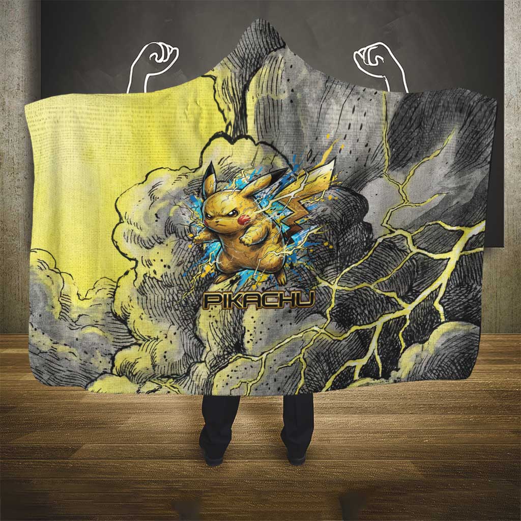 Pikachu Stormbreaker Edition Hooded Blanket Pikachu Amid Thunder Clouds