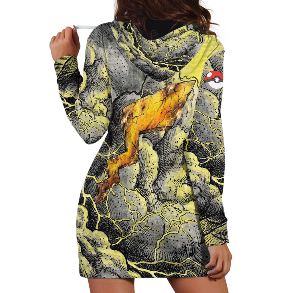 Pikachu Stormbreaker Edition Hoodie Dress Pikachu Amid Thunder Clouds