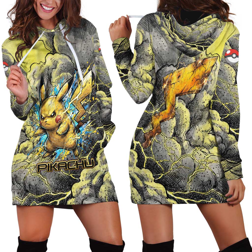 Pikachu Stormbreaker Edition Hoodie Dress Pikachu Amid Thunder Clouds