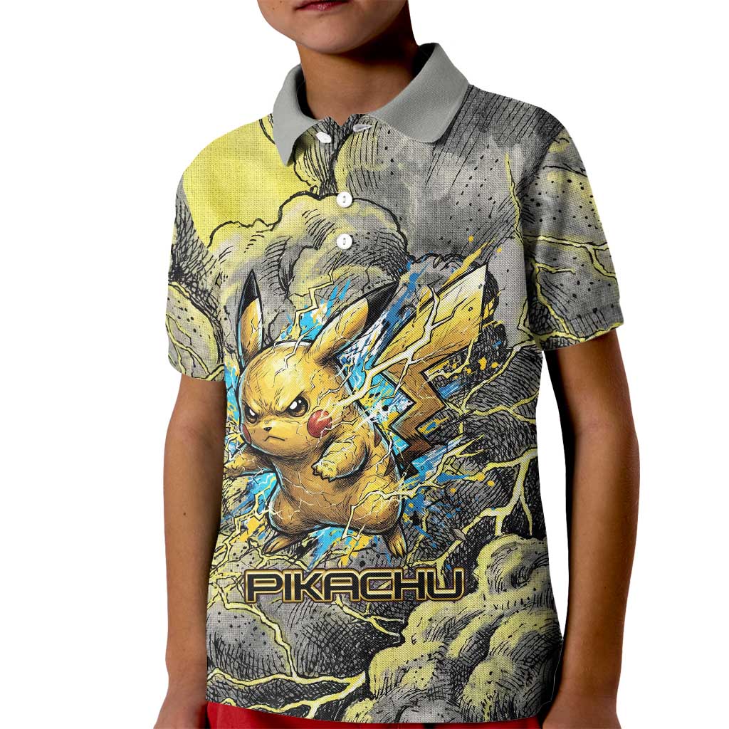 Pikachu Stormbreaker Edition Kid Polo Shirt Pikachu Amid Thunder Clouds