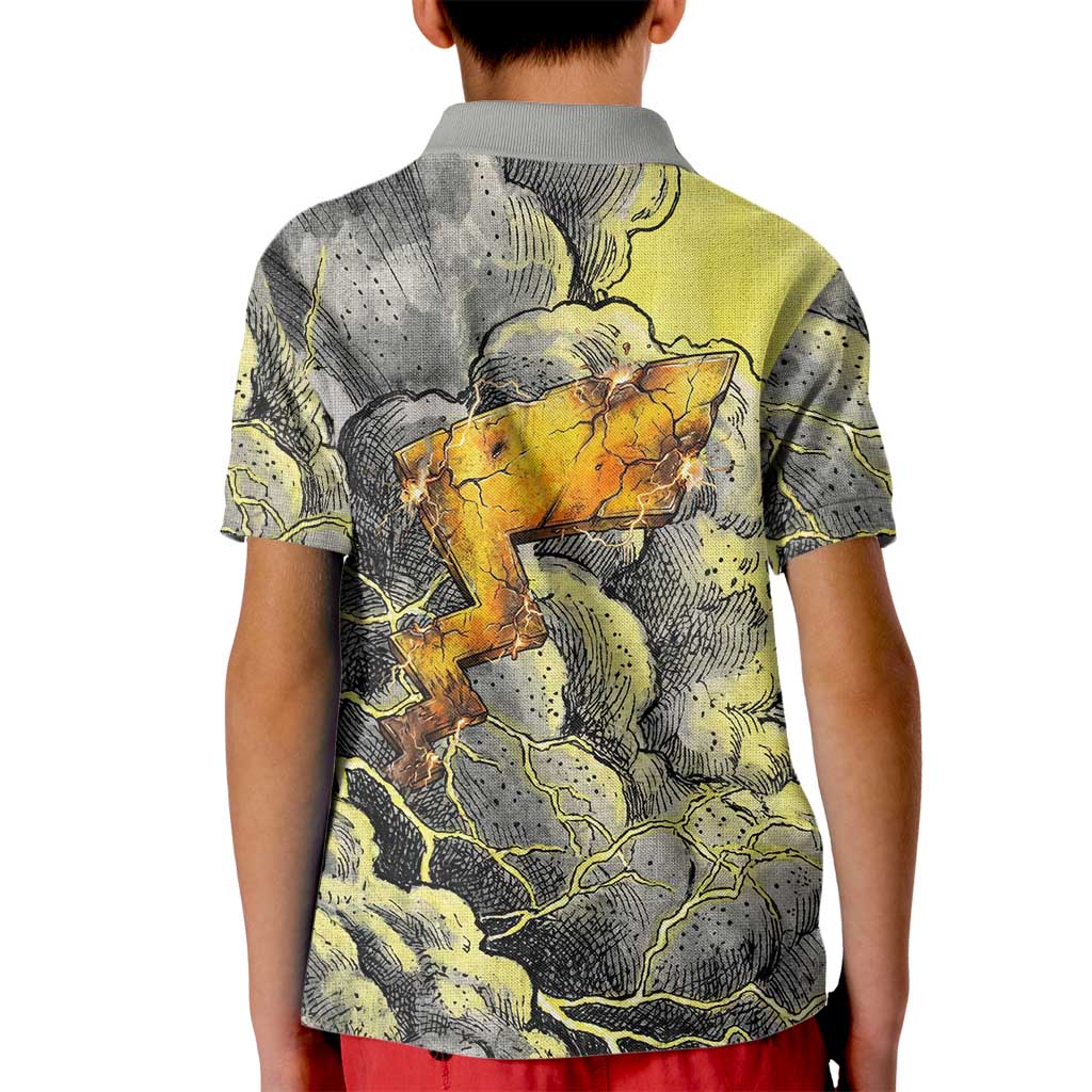 Pikachu Stormbreaker Edition Kid Polo Shirt Pikachu Amid Thunder Clouds