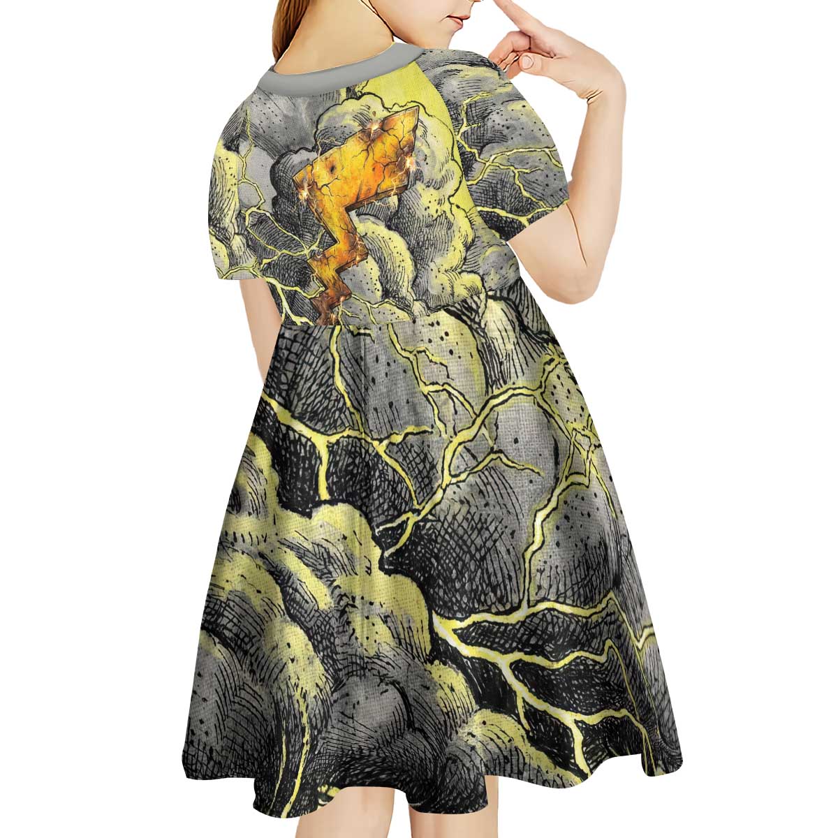 Pikachu Stormbreaker Edition Kid Short Sleeve Dress Pikachu Amid Thunder Clouds