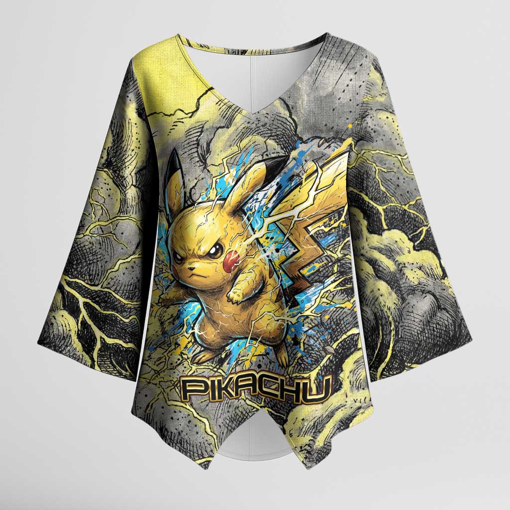 Pikachu Stormbreaker Edition Kimono Sleeve Blouse Pikachu Amid Thunder Clouds
