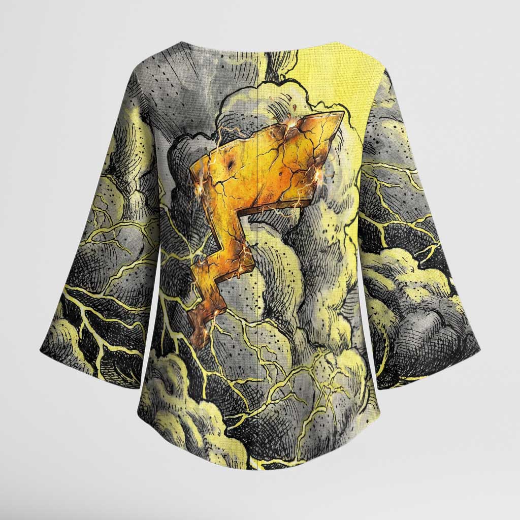 Pikachu Stormbreaker Edition Kimono Sleeve Blouse Pikachu Amid Thunder Clouds