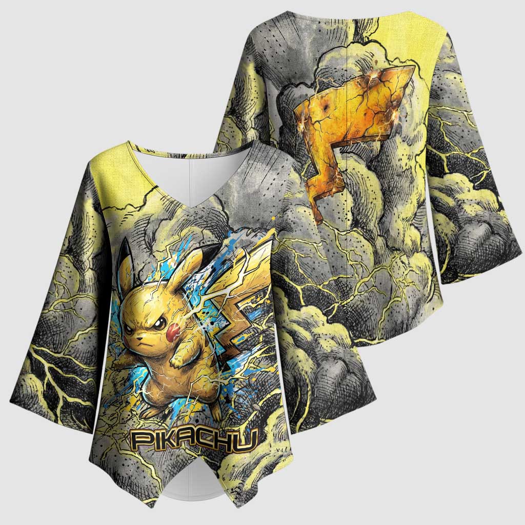 Pikachu Stormbreaker Edition Kimono Sleeve Blouse Pikachu Amid Thunder Clouds
