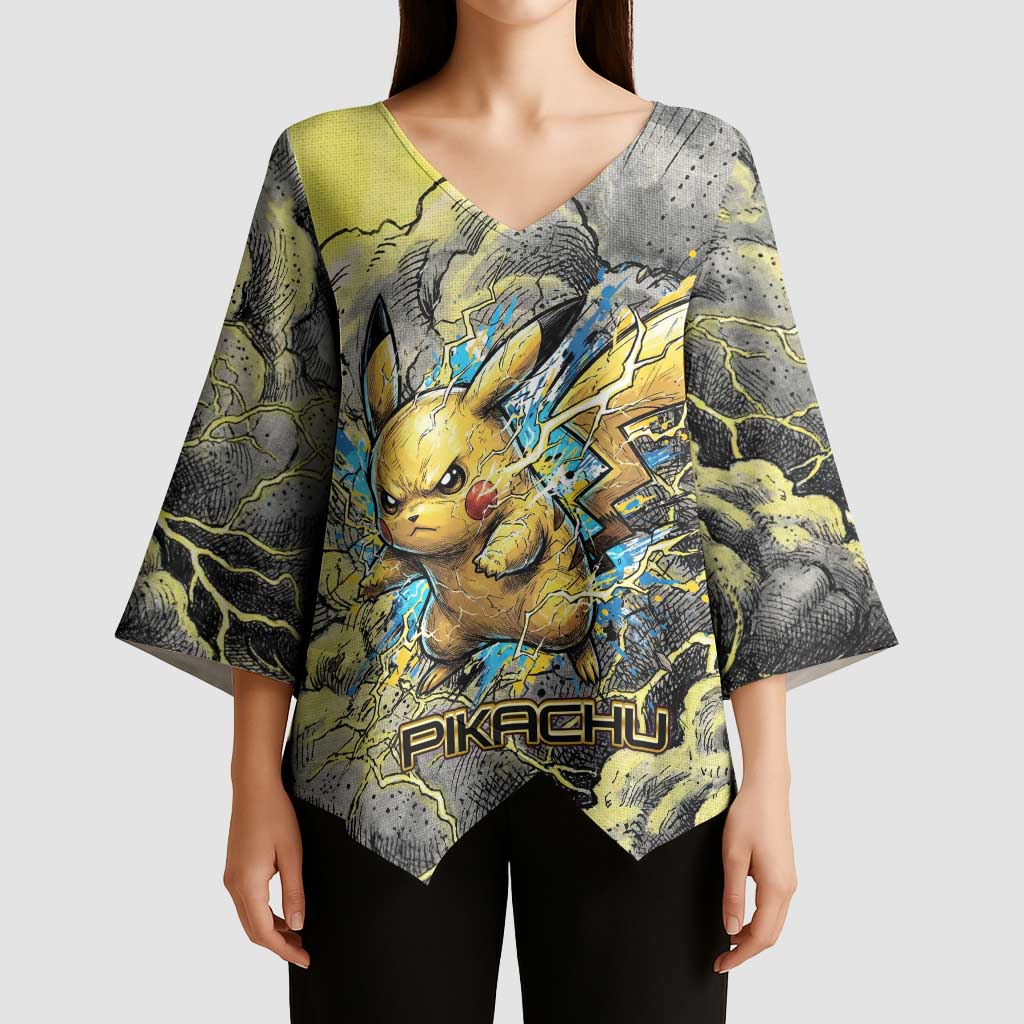 Pikachu Stormbreaker Edition Kimono Sleeve Blouse Pikachu Amid Thunder Clouds