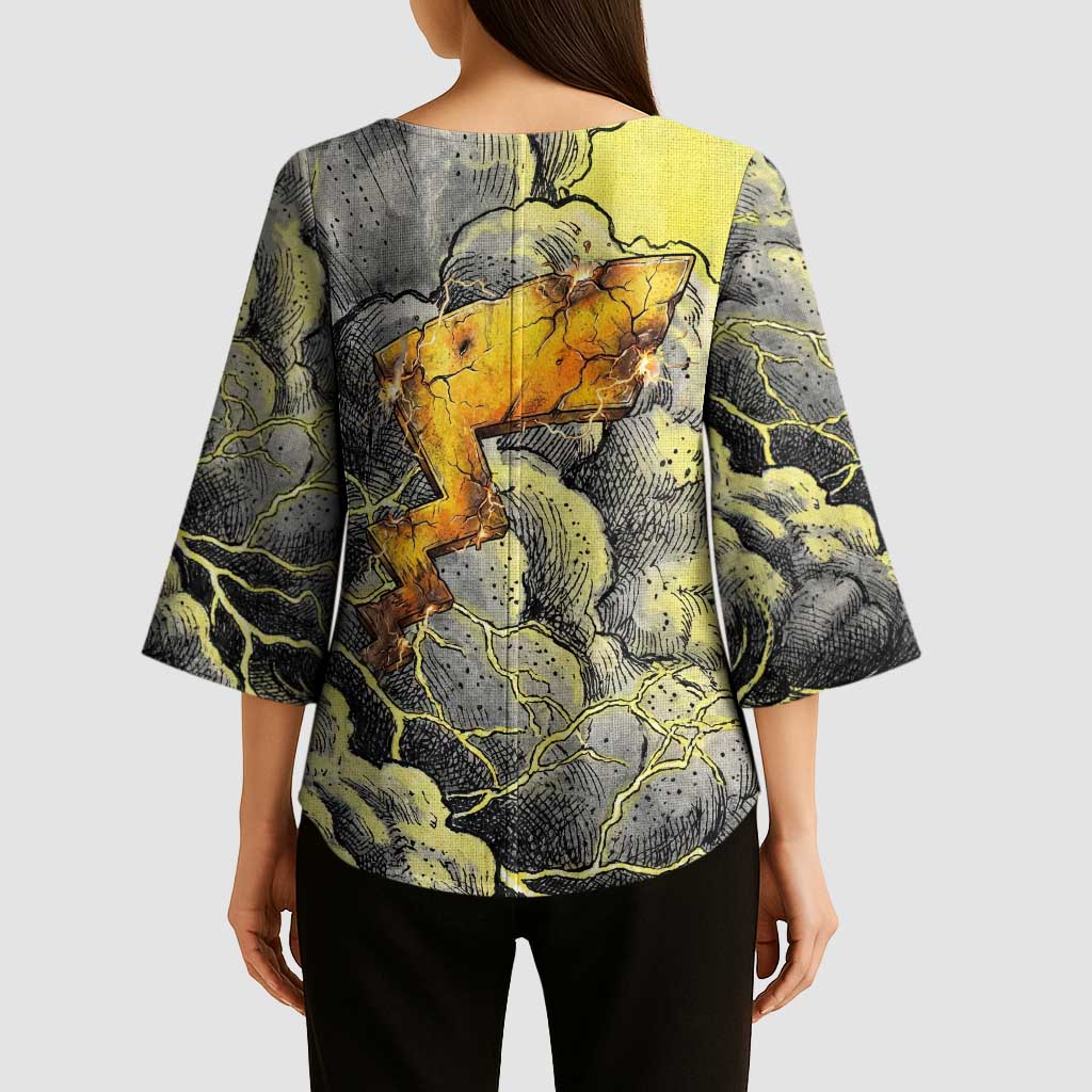Pikachu Stormbreaker Edition Kimono Sleeve Blouse Pikachu Amid Thunder Clouds