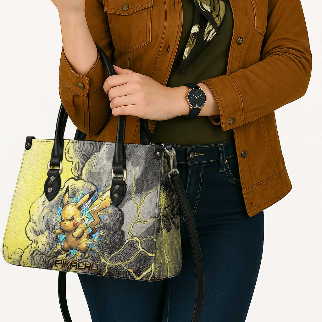 Pikachu Stormbreaker Edition Leather Bag Pikachu Amid Thunder Clouds