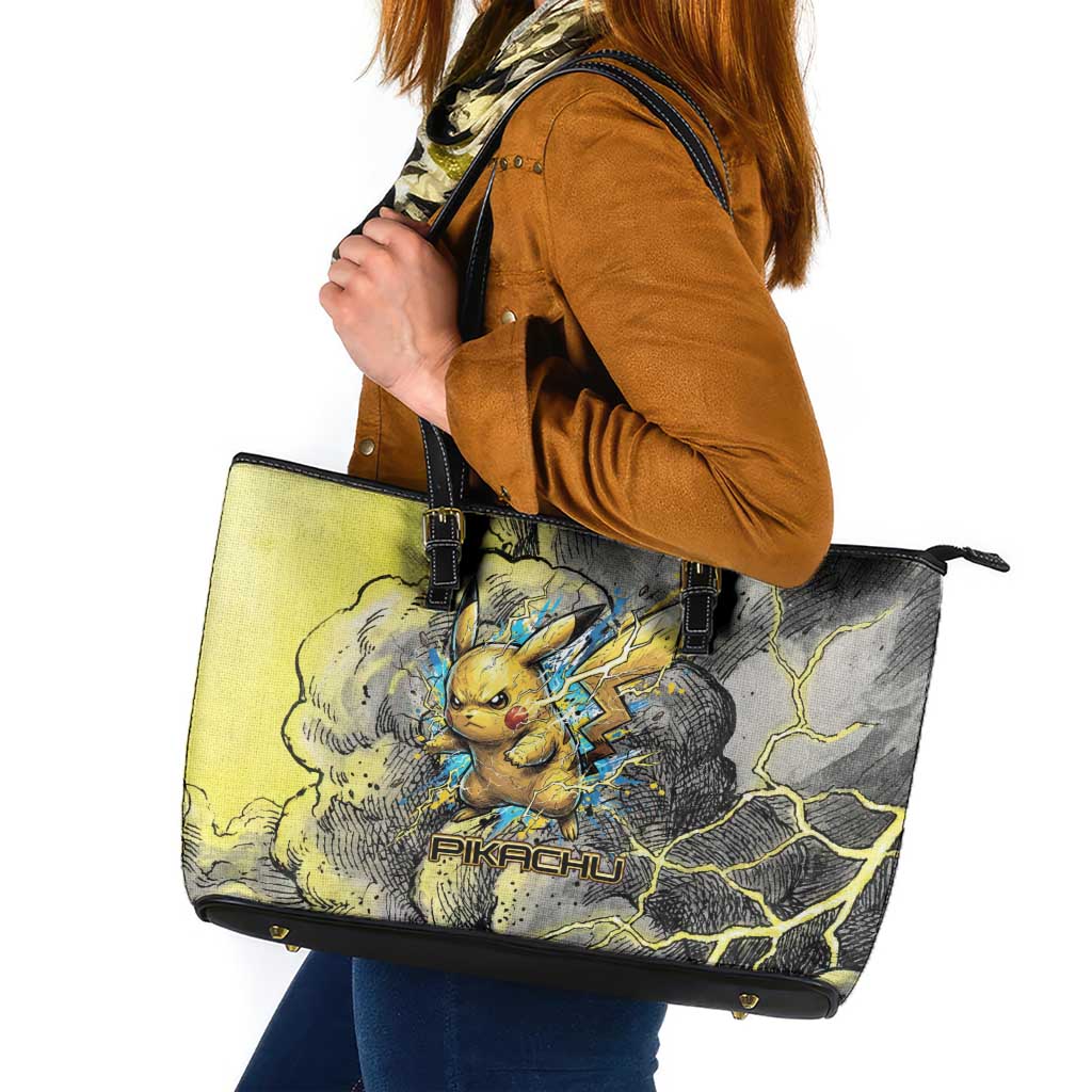 Pikachu Stormbreaker Edition Leather Tote Bag Pikachu Amid Thunder Clouds