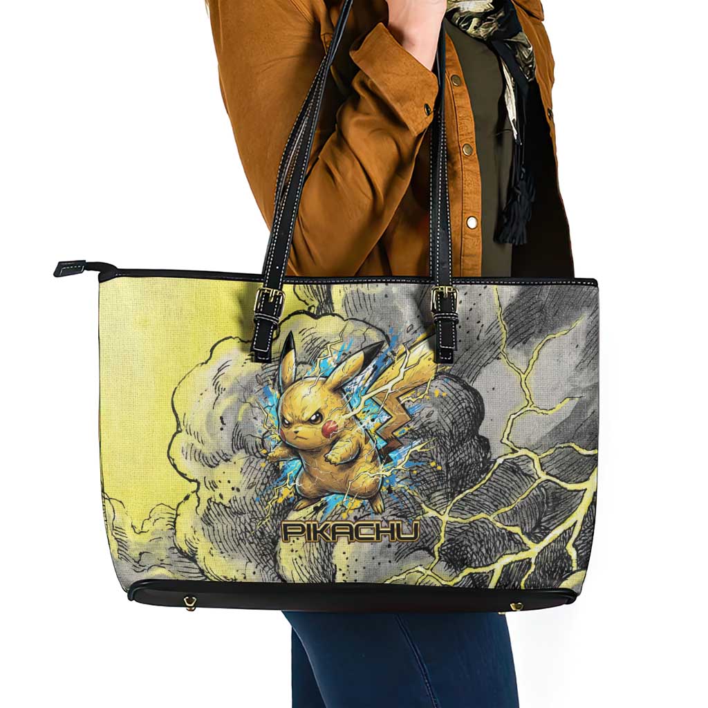 Pikachu Stormbreaker Edition Leather Tote Bag Pikachu Amid Thunder Clouds