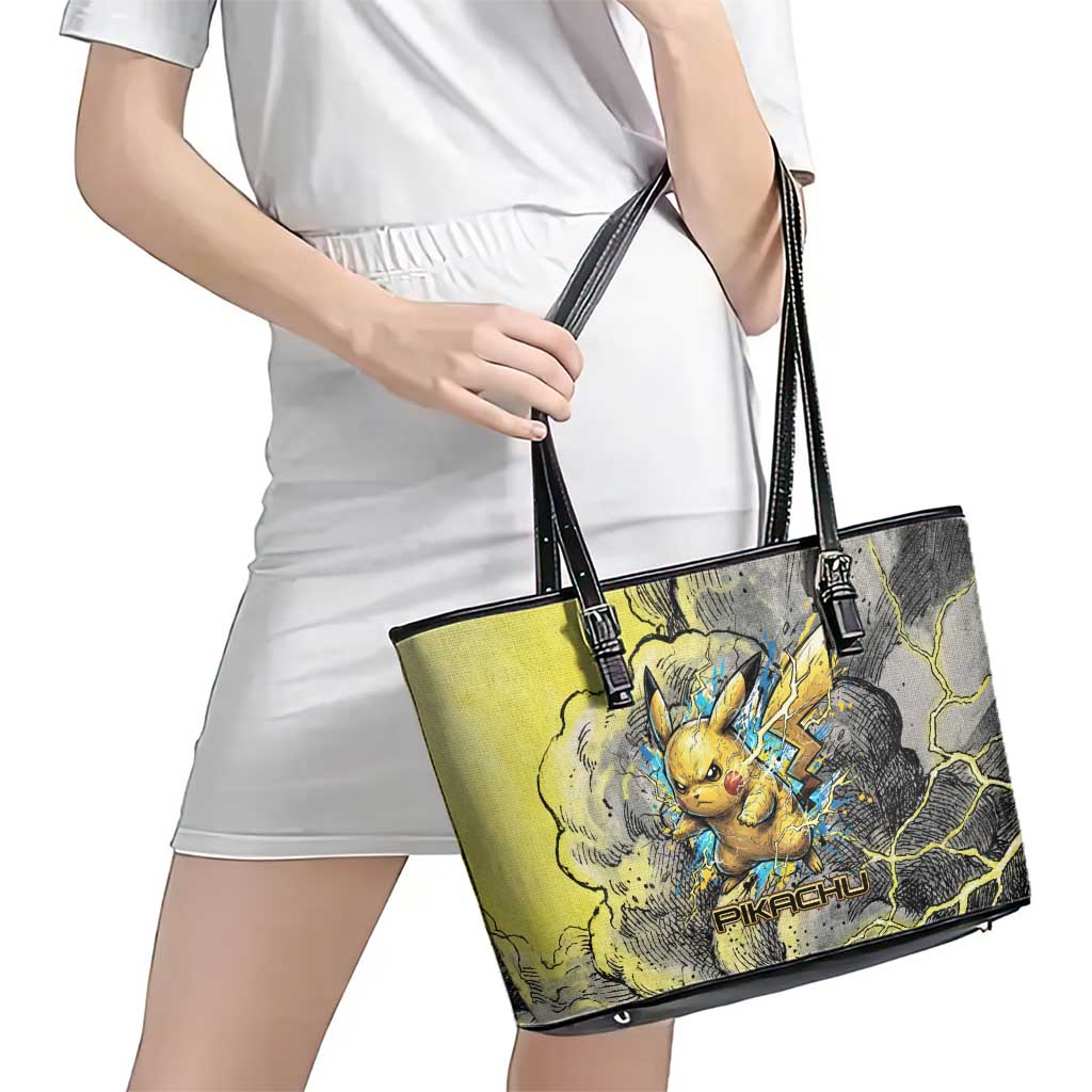 Pikachu Stormbreaker Edition Leather Tote Bag Pikachu Amid Thunder Clouds