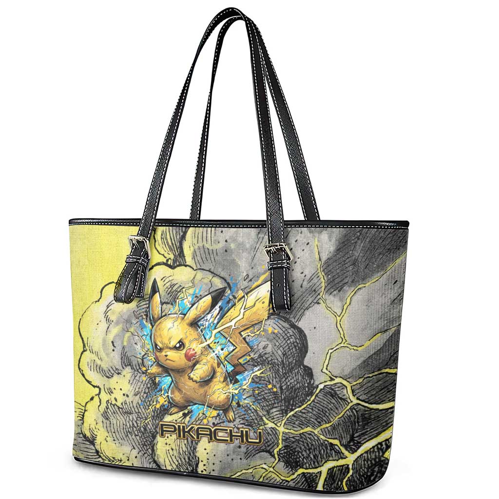 Pikachu Stormbreaker Edition Leather Tote Bag Pikachu Amid Thunder Clouds