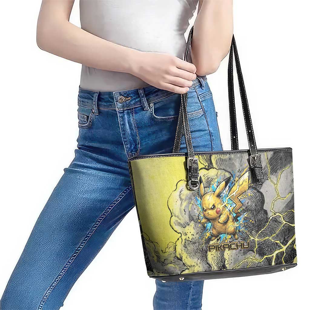 Pikachu Stormbreaker Edition Leather Tote Bag Pikachu Amid Thunder Clouds