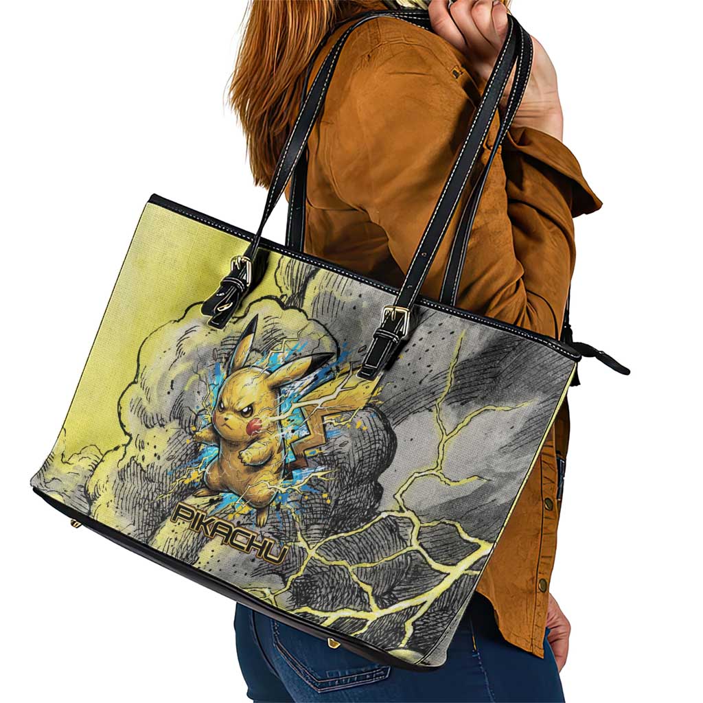 Pikachu Stormbreaker Edition Leather Tote Bag Pikachu Amid Thunder Clouds