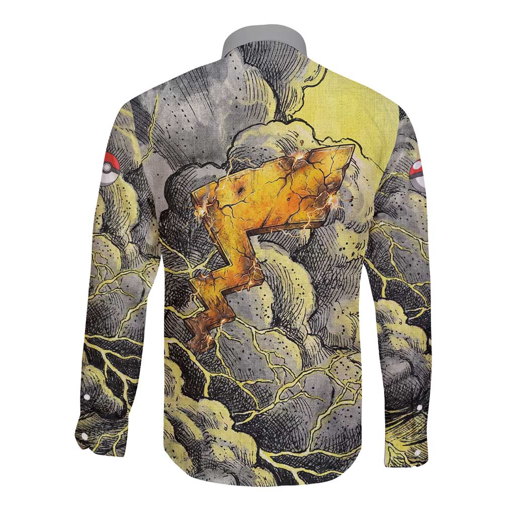Pikachu Stormbreaker Edition Long Sleeve Button Shirt Pikachu Amid Thunder Clouds