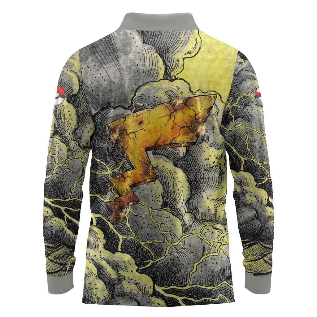 Pikachu Stormbreaker Edition Long Sleeve Polo Shirt Pikachu Amid Thunder Clouds