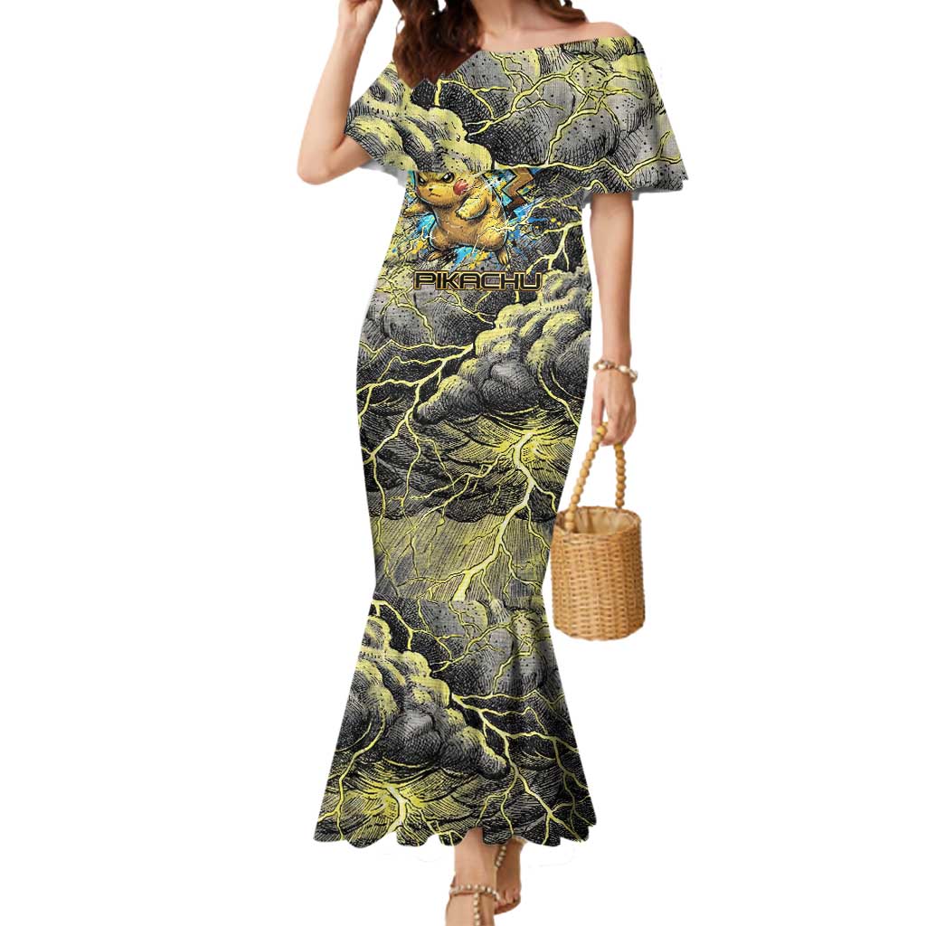 Pikachu Stormbreaker Edition Mermaid Dress Pikachu Amid Thunder Clouds