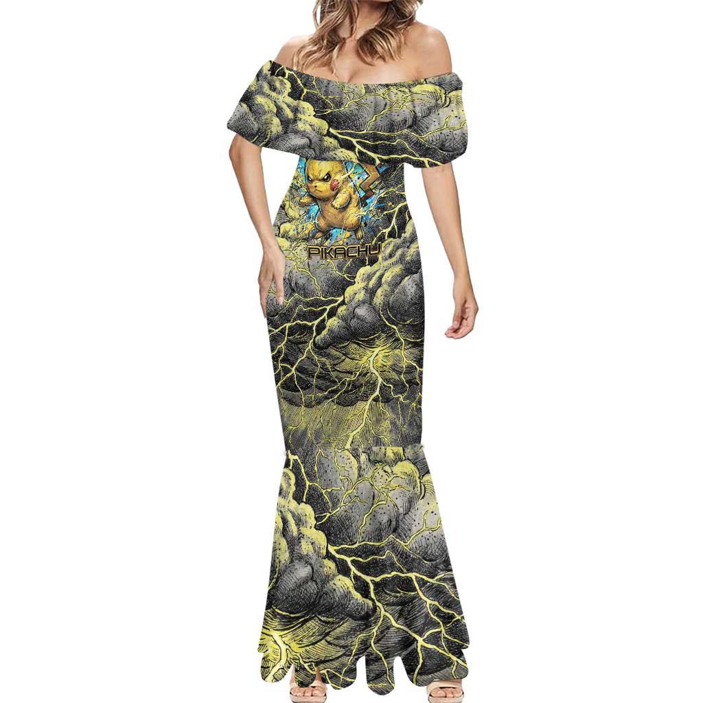 Pikachu Stormbreaker Edition Mermaid Dress Pikachu Amid Thunder Clouds