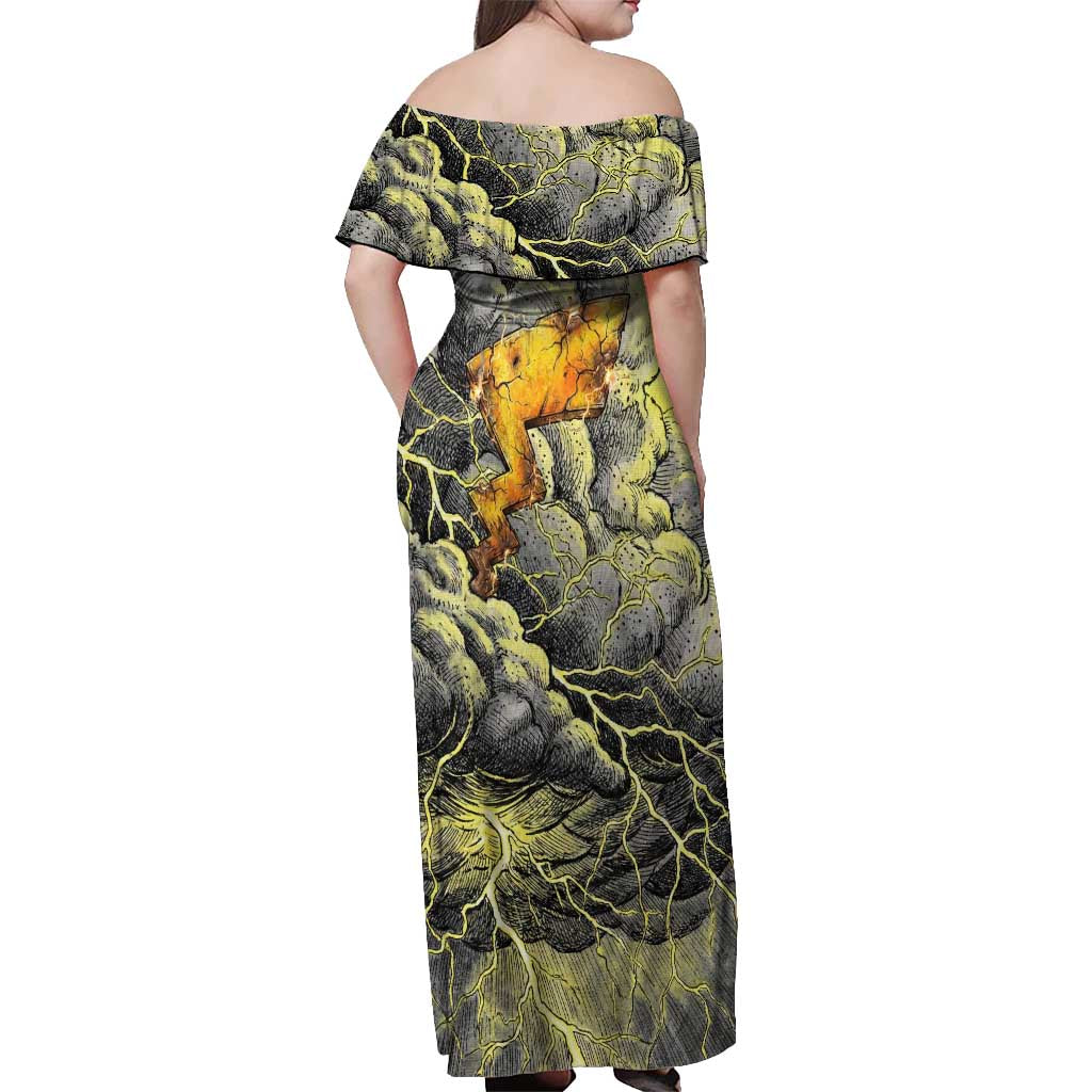 Pikachu Stormbreaker Edition Off Shoulder Maxi Dress Pikachu Amid Thunder Clouds