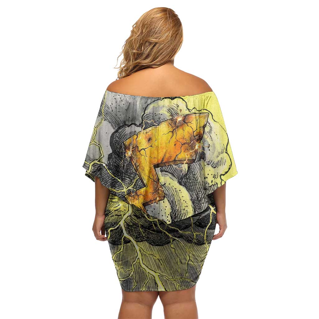 Pikachu Stormbreaker Edition Off Shoulder Short Dress Pikachu Amid Thunder Clouds