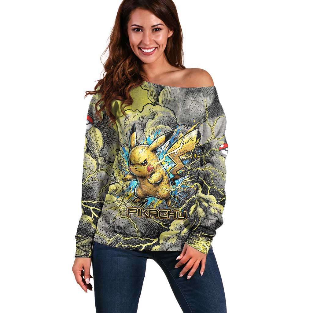 Pikachu Stormbreaker Edition Off Shoulder Sweater Pikachu Amid Thunder Clouds