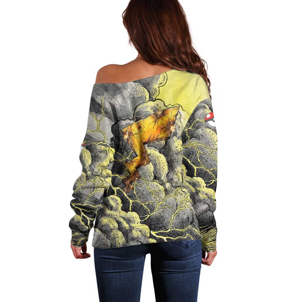 Pikachu Stormbreaker Edition Off Shoulder Sweater Pikachu Amid Thunder Clouds