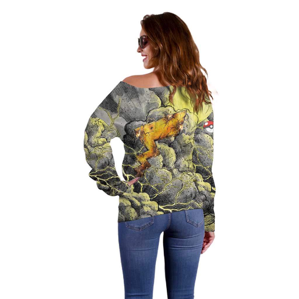 Pikachu Stormbreaker Edition Off Shoulder Sweater Pikachu Amid Thunder Clouds