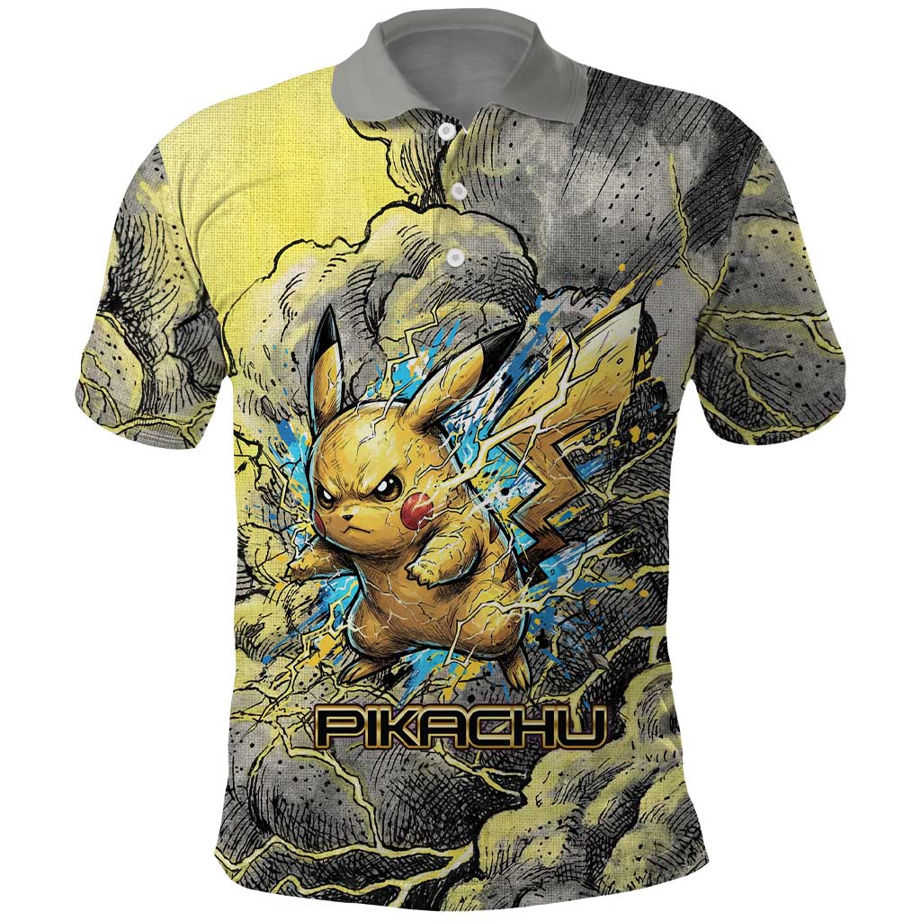 Pikachu Stormbreaker Edition Polo Shirt Pikachu Amid Thunder Clouds