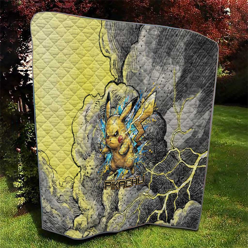 Pikachu Stormbreaker Edition Quilt Pikachu Amid Thunder Clouds