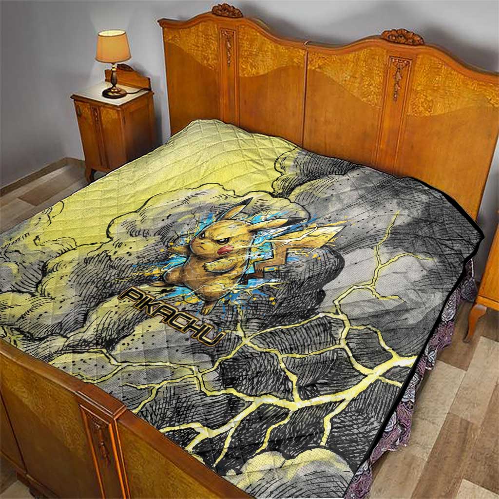Pikachu Stormbreaker Edition Quilt Pikachu Amid Thunder Clouds