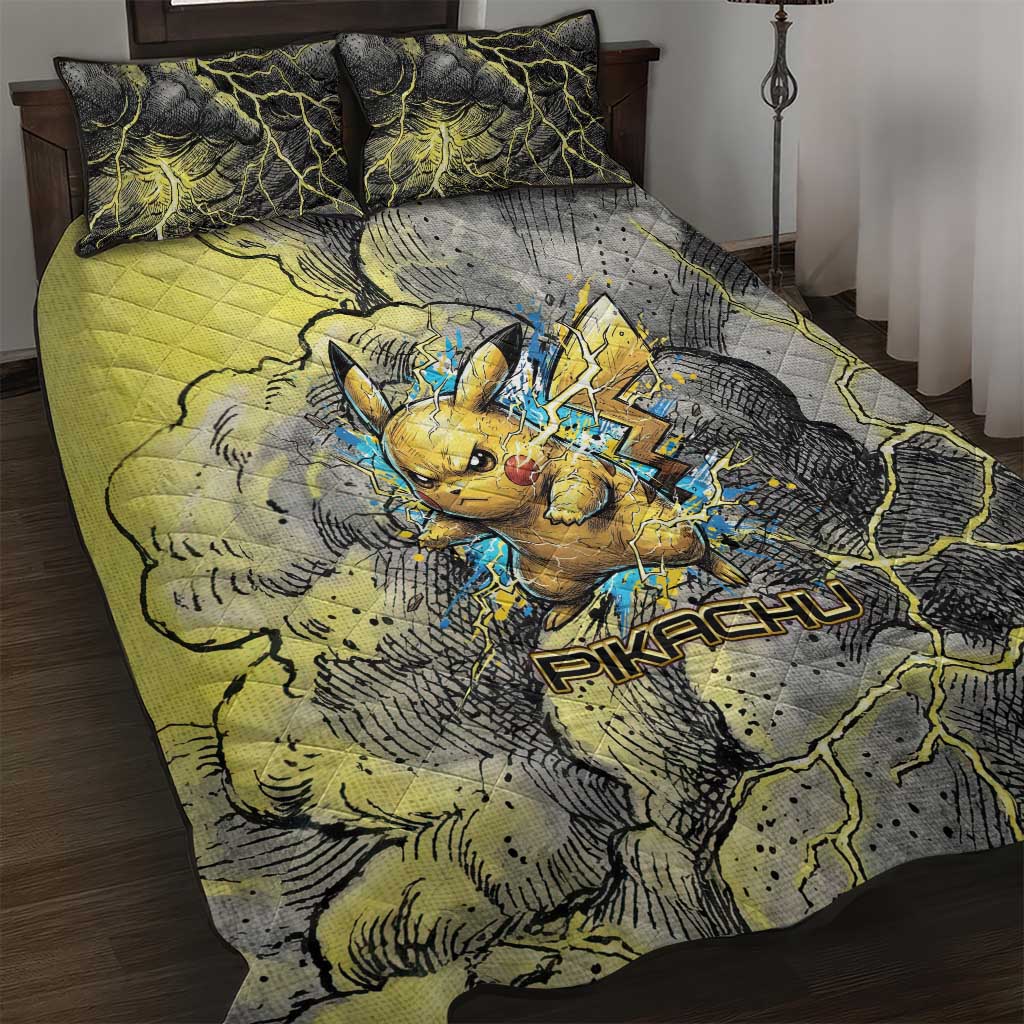 Pikachu Stormbreaker Edition Quilt Bed Set Pikachu Amid Thunder Clouds