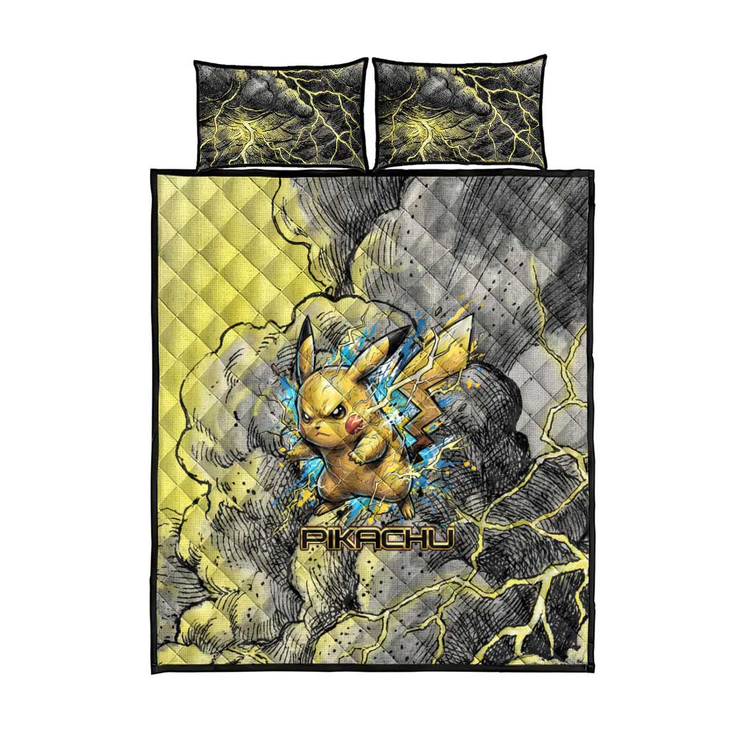 Pikachu Stormbreaker Edition Quilt Bed Set Pikachu Amid Thunder Clouds