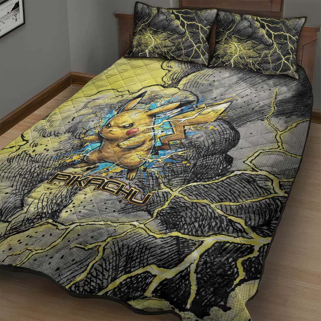 Pikachu Stormbreaker Edition Quilt Bed Set Pikachu Amid Thunder Clouds