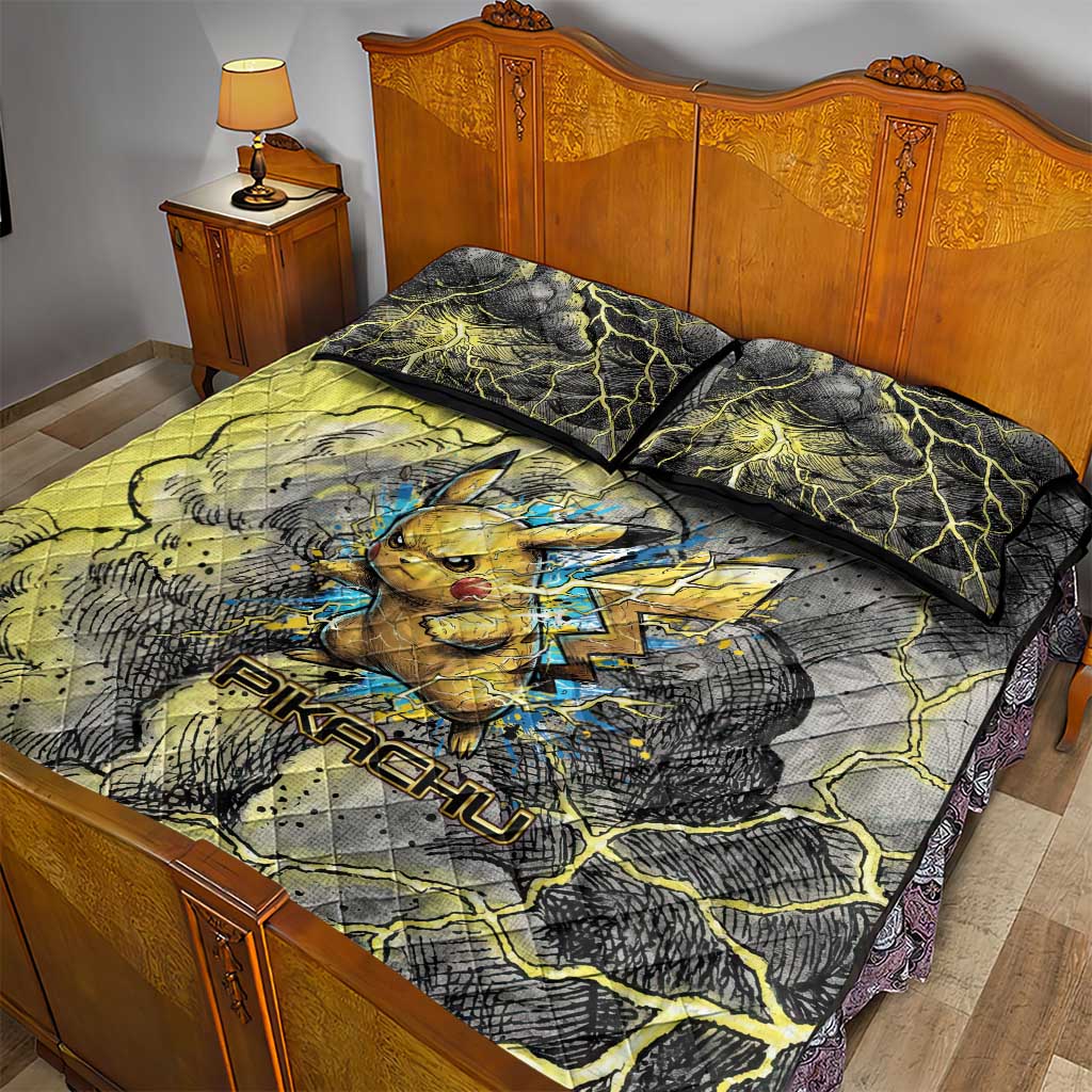 Pikachu Stormbreaker Edition Quilt Bed Set Pikachu Amid Thunder Clouds