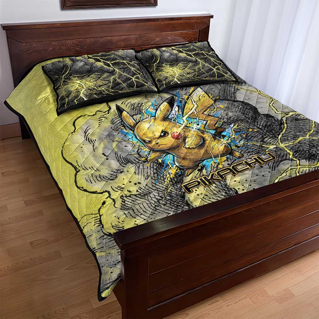 Pikachu Stormbreaker Edition Quilt Bed Set Pikachu Amid Thunder Clouds