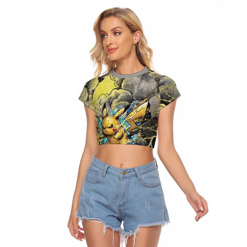Pikachu Stormbreaker Edition Raglan Cropped T Shirt Pikachu Amid Thunder Clouds