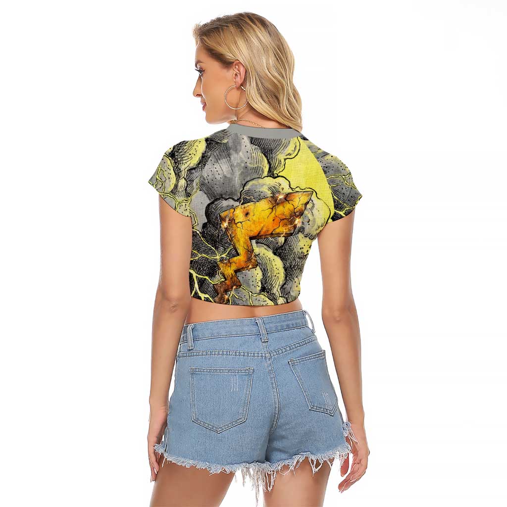 Pikachu Stormbreaker Edition Raglan Cropped T Shirt Pikachu Amid Thunder Clouds