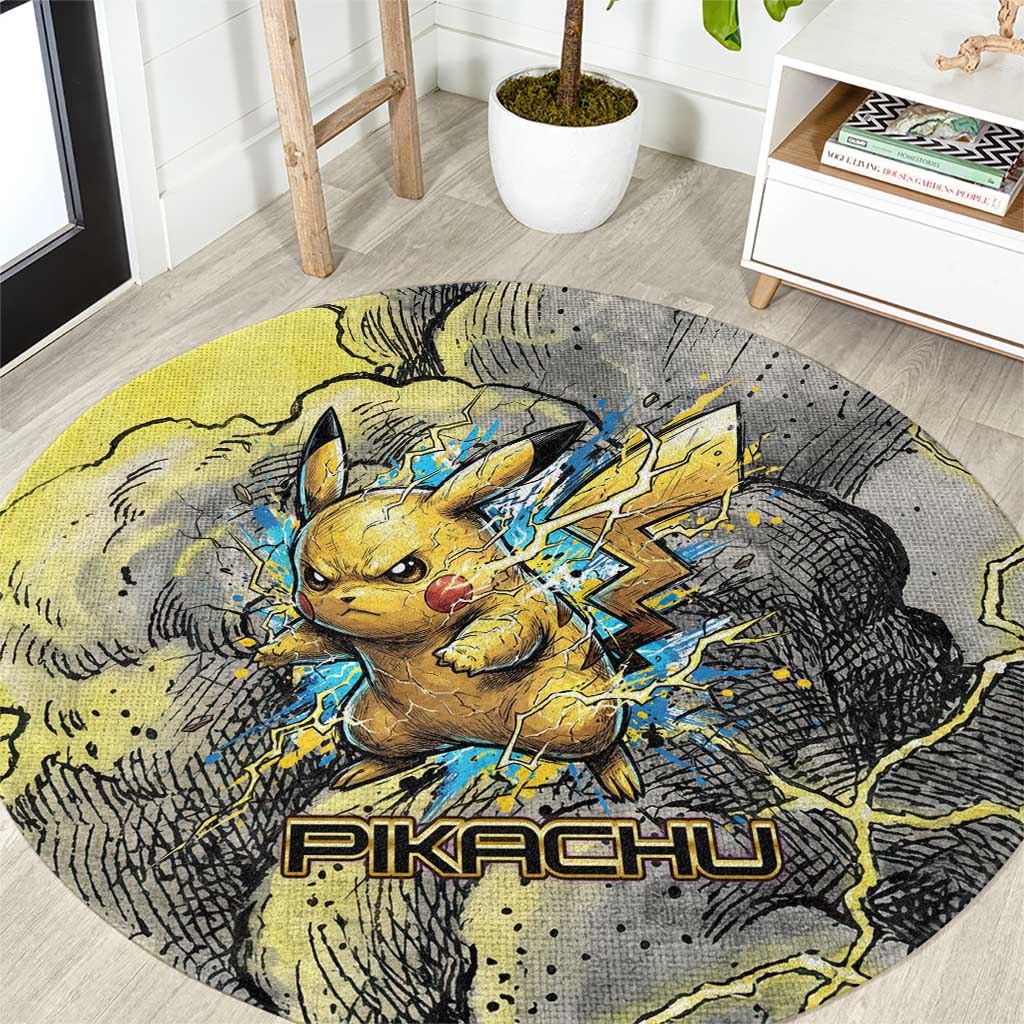 Pikachu Stormbreaker Edition Round Carpet Pikachu Amid Thunder Clouds