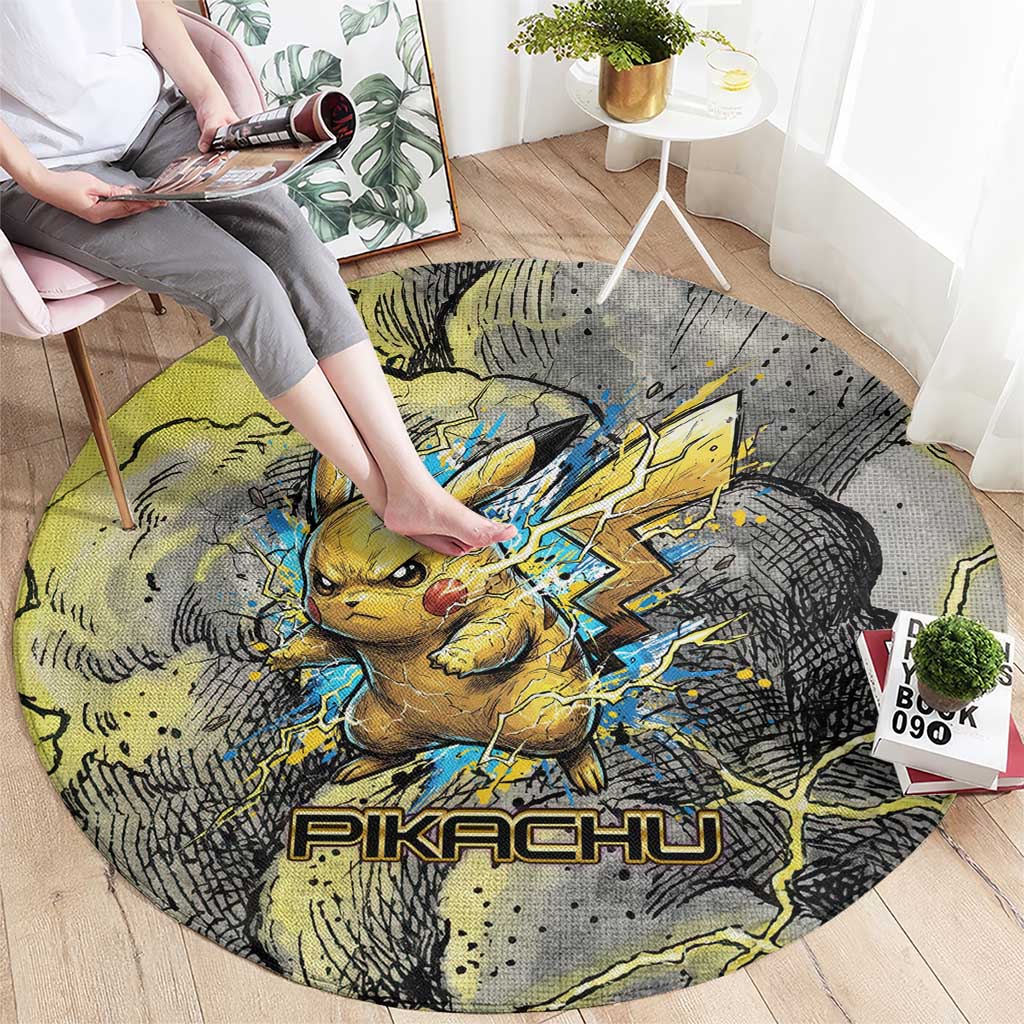 Pikachu Stormbreaker Edition Round Carpet Pikachu Amid Thunder Clouds