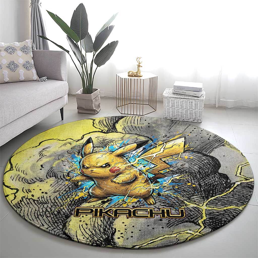 Pikachu Stormbreaker Edition Round Carpet Pikachu Amid Thunder Clouds