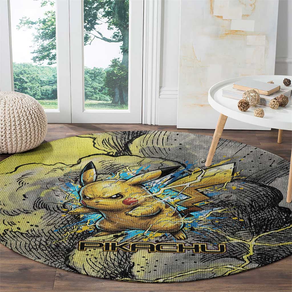 Pikachu Stormbreaker Edition Round Carpet Pikachu Amid Thunder Clouds