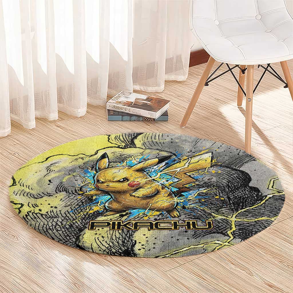 Pikachu Stormbreaker Edition Round Carpet Pikachu Amid Thunder Clouds