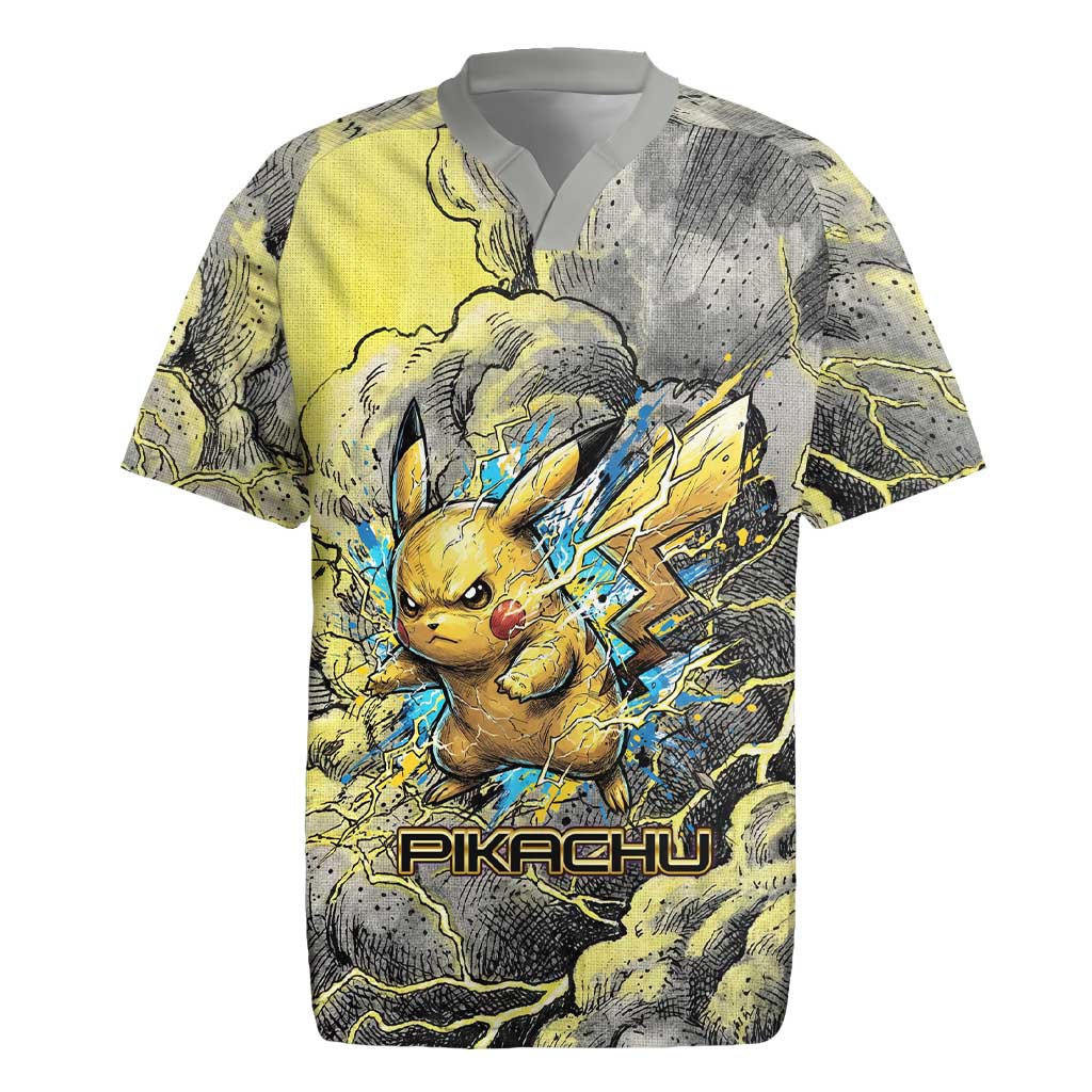 Pikachu Stormbreaker Edition Rugby Jersey Pikachu Amid Thunder Clouds