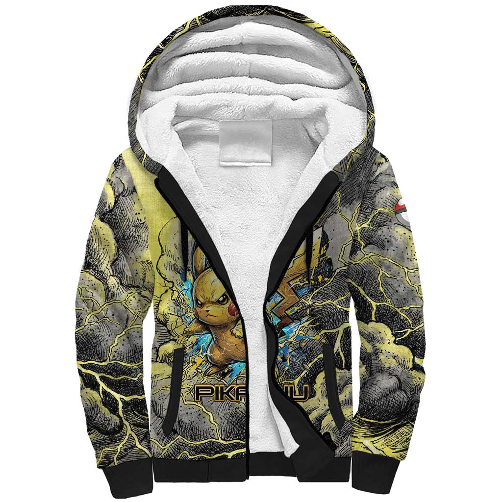 Pikachu Stormbreaker Edition Sherpa Hoodie Pikachu Amid Thunder Clouds