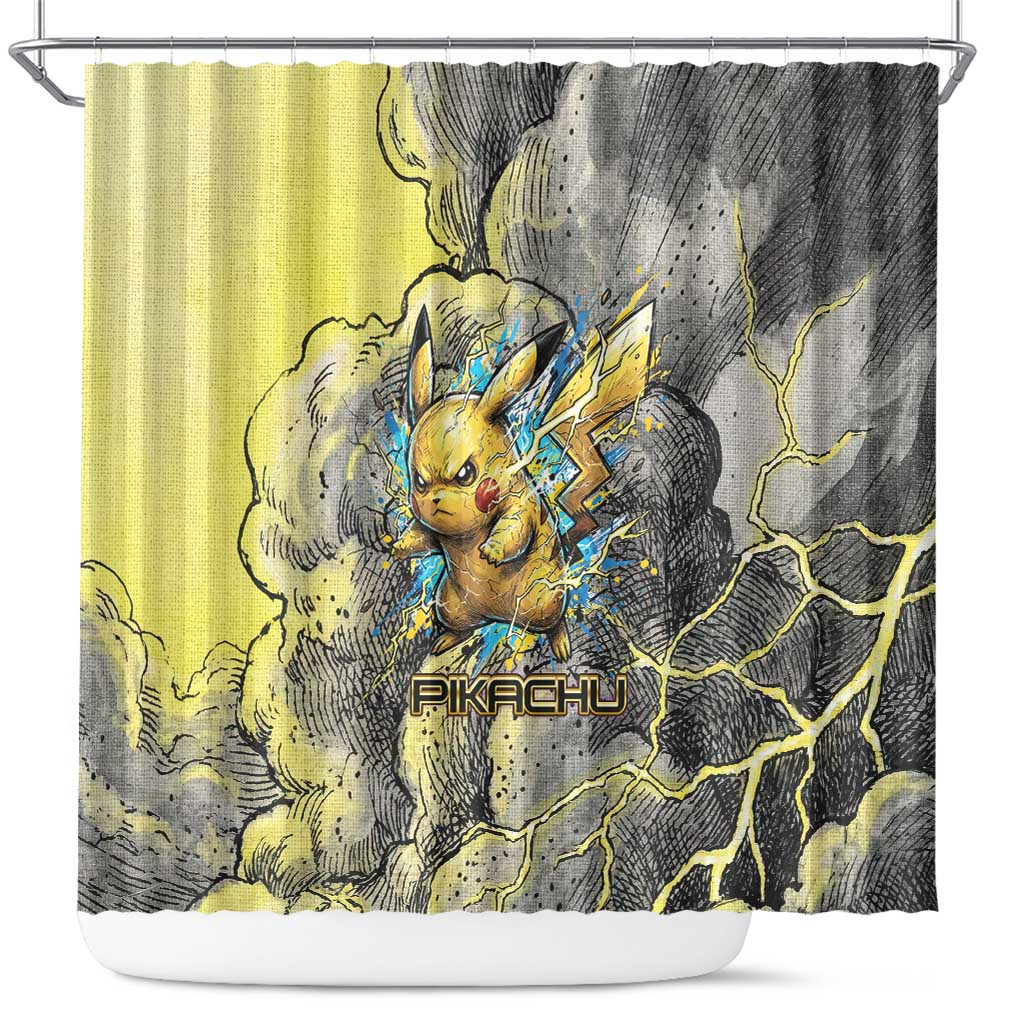 Pikachu Stormbreaker Edition Shower Curtain Pikachu Amid Thunder Clouds
