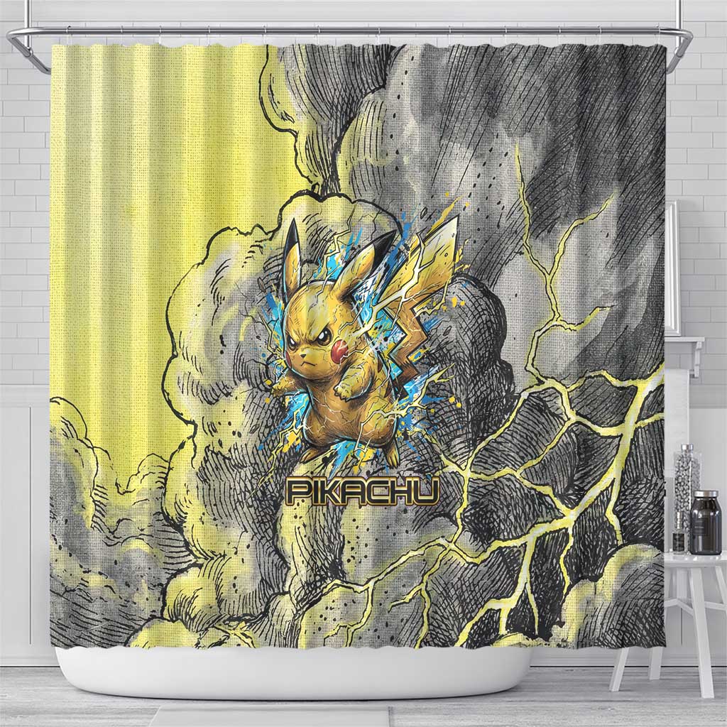 Pikachu Stormbreaker Edition Shower Curtain Pikachu Amid Thunder Clouds