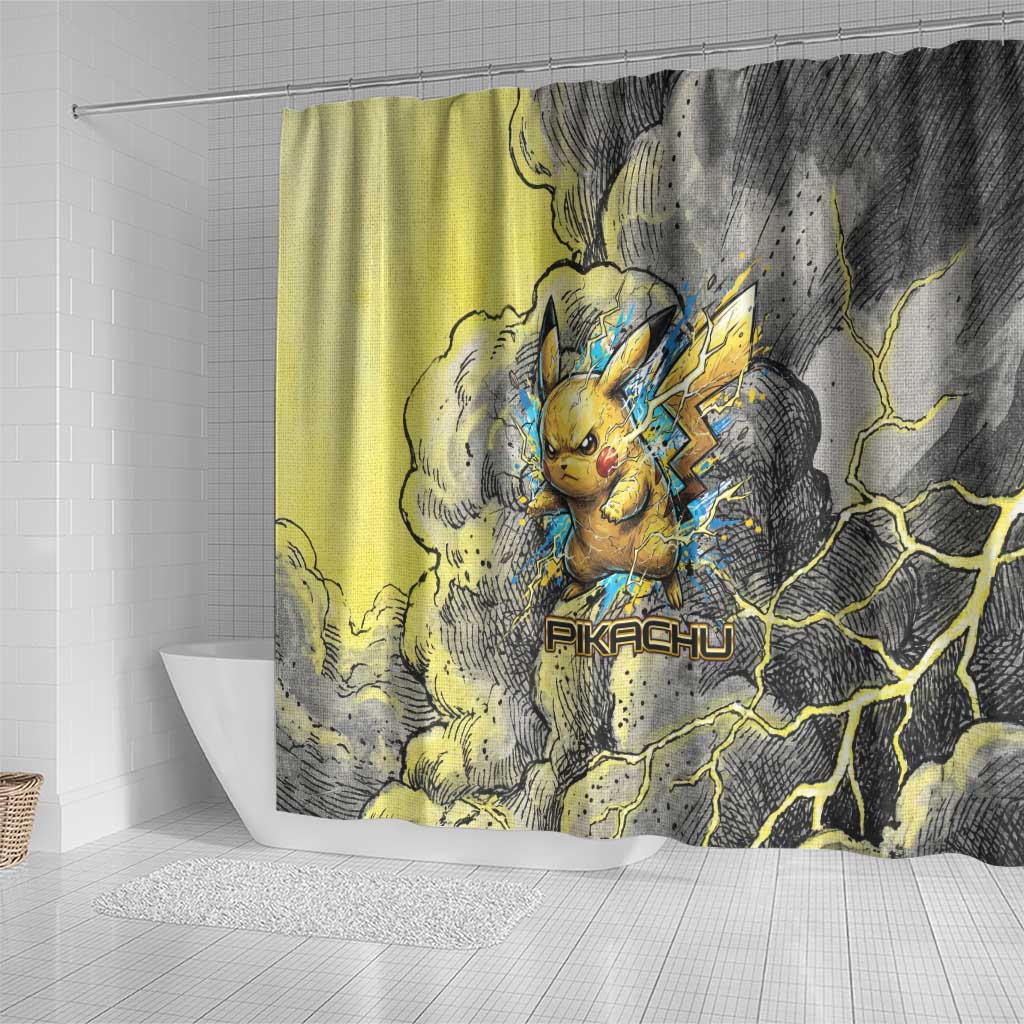 Pikachu Stormbreaker Edition Shower Curtain Pikachu Amid Thunder Clouds